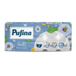 Toalettpapír, 2 rétegű, kistekercses, 10 tekercs, PUFINA "Soft White", illatmentes