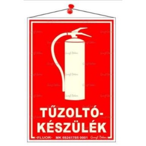 Információs tábla, 12,5x17,5 cm, fluoreszkáló, utánvilágítós, "Tűzoltókészülék"