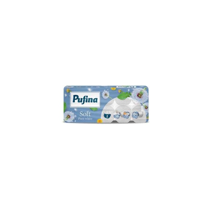 Toalettpapír, 2 rétegű, kistekercses, 10 tekercs, PUFINA "Soft White", illatmentes