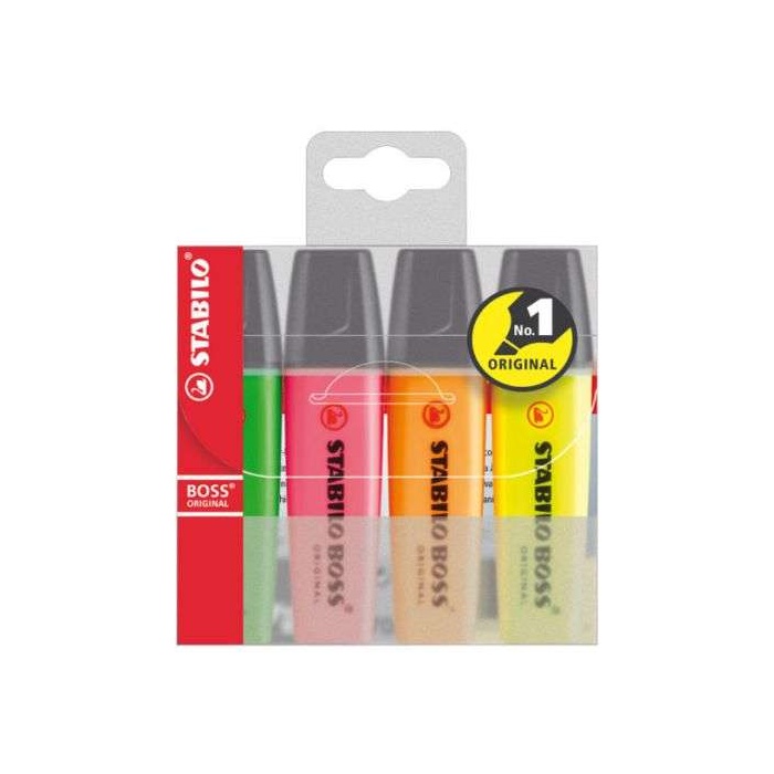 Szövegkiemelő készlet, 2-5 mm, STABILO "Boss", 4 különböző szín