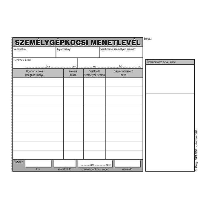 Menetlevél Személygépkocsi A5