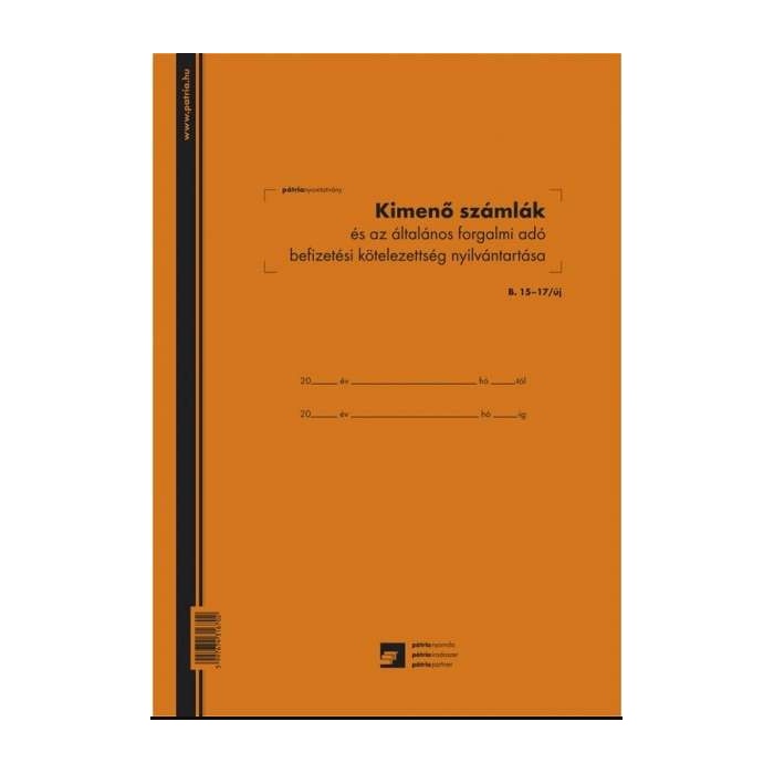 Kimenő számlák és az általános forgalmi adó befizetési kötelezettség nyilvántartása B.15-17/új
